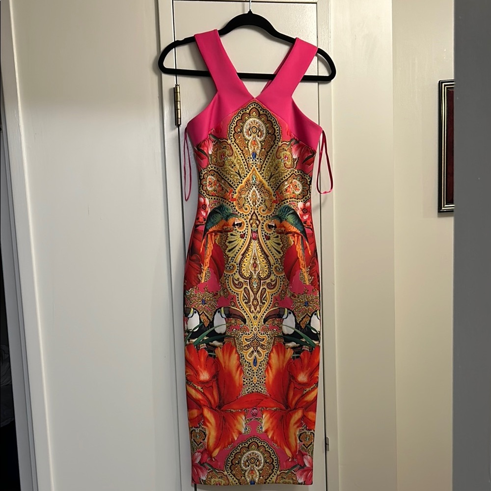Ted Baker Vibrant Pink and Orange Paisley Dress NWOT